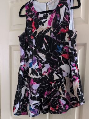 Dana Buchman Black Top with Pink and Purple Abstract Print